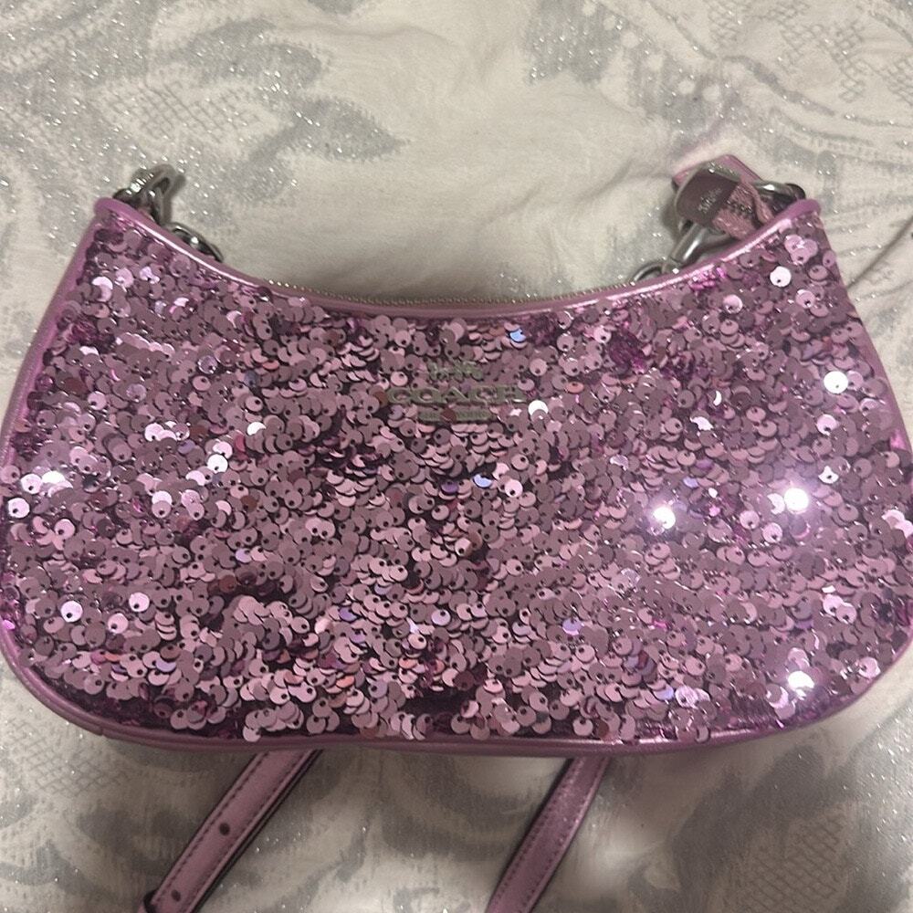 NWT Coach Teri Bag Purple Sequin w/ Silver Hardware - Picture 5 of 8